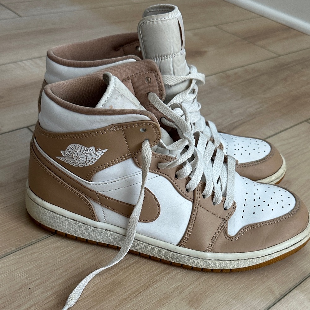 Jordan High-Top Sneakers in White and Tan